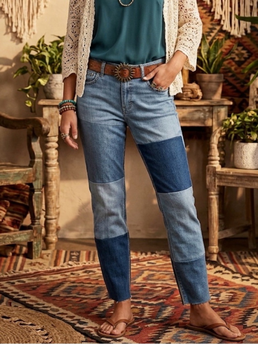 wild fable Two-Tone Patchwork Blue Straight-Leg Jeans